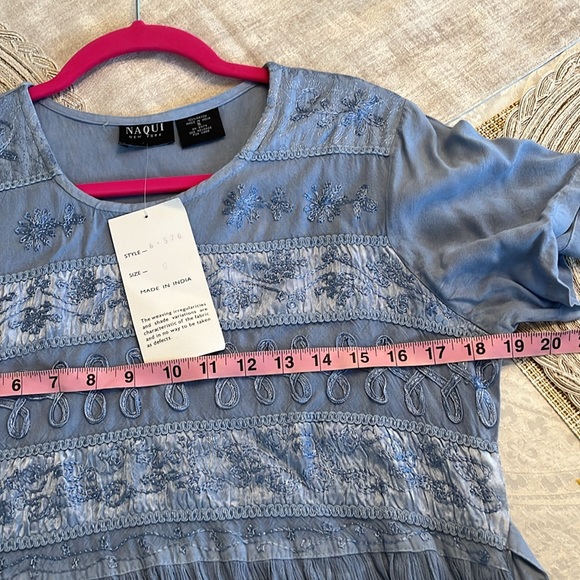 Naqui NWT Blue Dress Rayon Made in India Size Small Vintage Back Tie too! - Picture 6 of 8